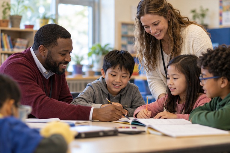 Teacher and paraprofessional supporting a classroom