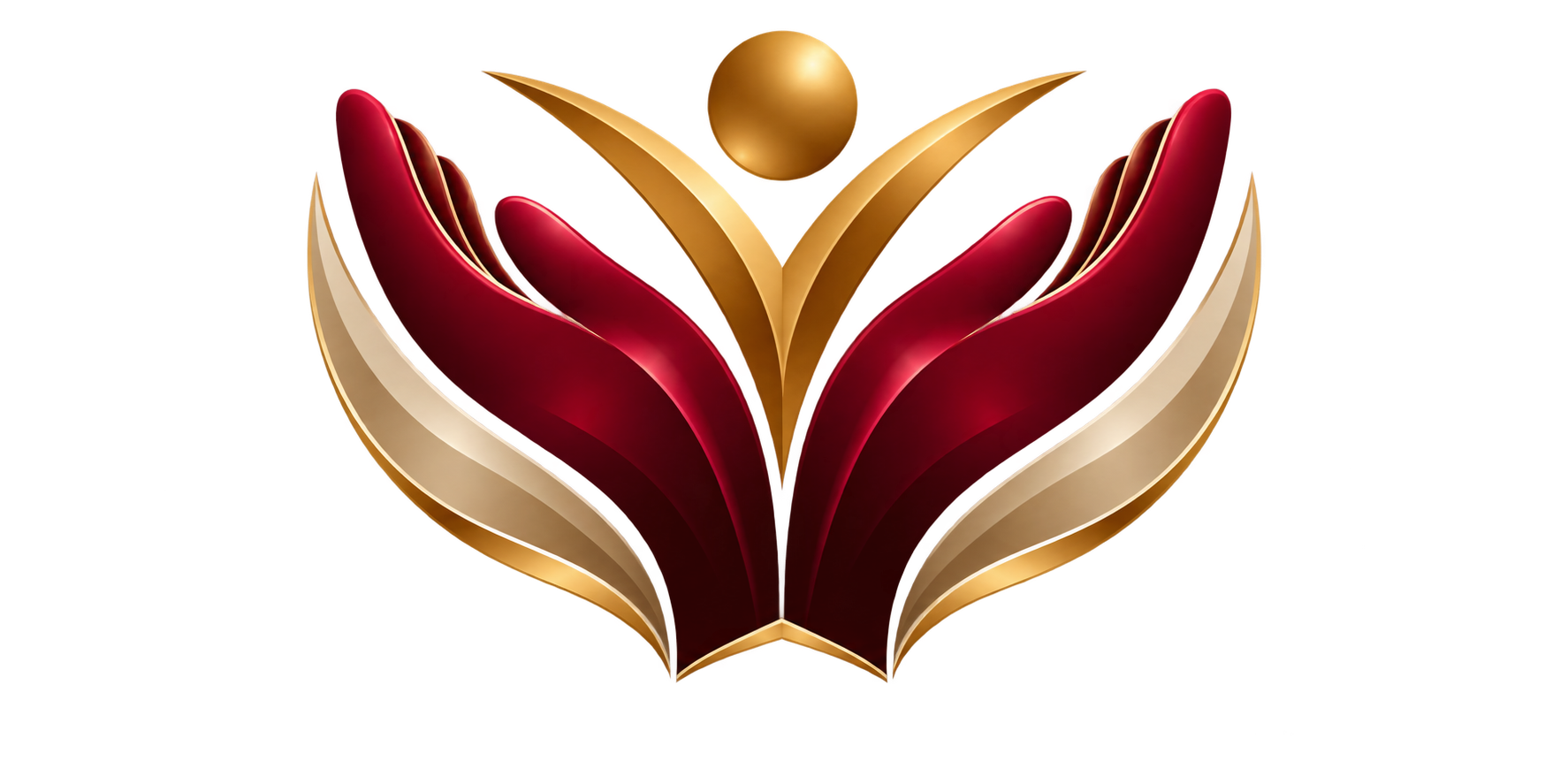Burgundy and gold hands lifting a golden figure